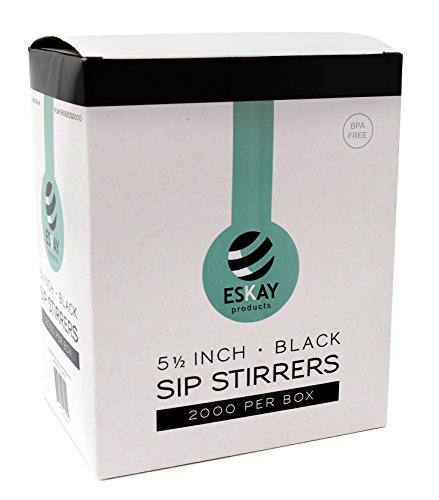 Eskay, Plastic Stirrer, Sip Stirrer, For Coffee and Cocktail, Bar Restaurant and Home Use, 5 1/2 Inches Long, 2000/box, Black