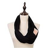 100% Cotton Women Infinity Scarf Wrap with Secret Hidden Zipper Pocket Fashion Circle Loop Travel Scarfs for Spring Winter
