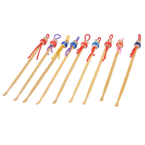 uxcell Bamboo Japanese Doll Top Earwax Scoop Earpick 90 x 4mm 9 Pcs Red Blue