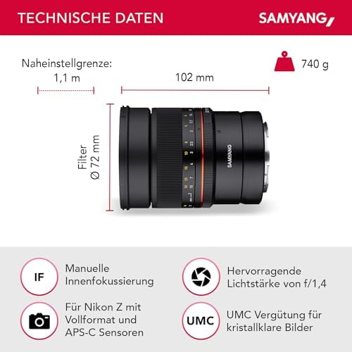 MF 85mm F1,4 Z für Nikon Z Vollformat Portrait Objektiv für Z-Mount, geeignet für Nikon Z, manueller Fokus, für Nikon Z 6II, Nikon Z 7II, Nikon Z 5, Nikon Z 50, Nikon Z 6, Nikon Z 7 22795 Schw