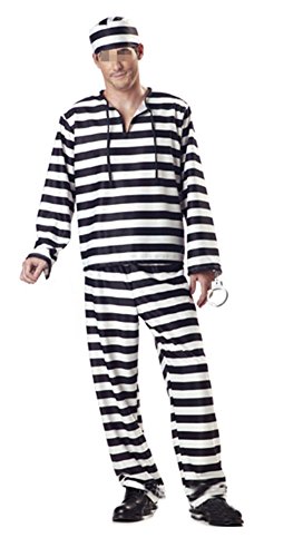 Adult Striped Prisoner Costume Black White Long Sleeved Uniform Mens Womens