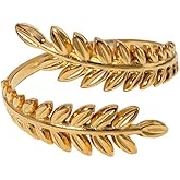 Win&Will Gold Plated Leaf Wrap Spiral Stainless Steel Adjustable Open Ring for Women