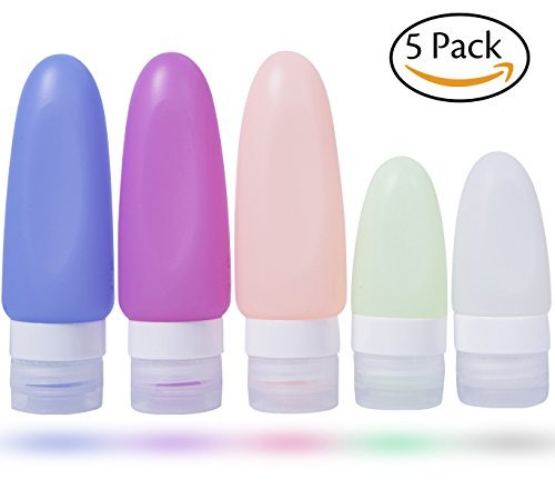 5 Pack Travel Bottles, Leakproof Silicone Refillable Travel Containers, Squeezable Travel Size Tube Sets Cosmetic Toiletry Containers for Shampoo Lotion Soap