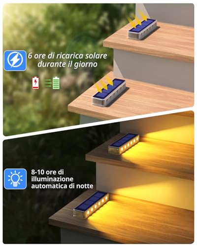 DetarZinLED Solar Garden Lights, 4 Pieces Outdoor LED Solar Light, IP68 Waterproof Outdoor LED Step Light, Warm White Outdoor Solar Lights for Stairs, Garden, Terrace, Driveway, Patio