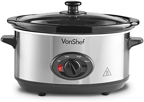 VonShef Mijoteuse électrique 3,5 L Acier Inoxydable - Autocuiseur basse température - Plat en céramique amovible avec couvercle en verre - Slow Cooker - Cuisine A Vivre VonShef Mijoteuse électrique 3,5 L Acier Inoxydable - Autocuiseur basse température - Plat en céramique amovible avec couvercle en verre - Slow Cooker