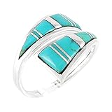 925 Sterling Silver Ring with Genuine Turquoise Size 5 to 12