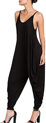 Nice Women's Punk Spaghetti Strap Jumpsuit V Neckline Comfy Loose Harem One Piece Romper,Large,Black