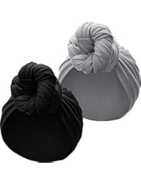 2 Pieces Stretch Head Wrap Scarf Stretchy Turban Long Hair Scarf Wrap Solid Color Soft Head Band Tie for Women (Black, Grey)