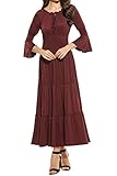 Meaneor Women's 3/4 Bell Sleeve Elastic Waist Tiered Renaissance Pleated Maxi Dress
