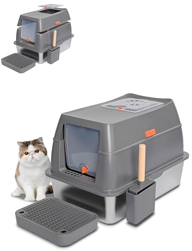 Ultimate XL Stainless Steel Litter Box with High Sided - Spacious & Stylish Enclosed Design for Large Cats, Multi-Cat Homes, and Rabbits, Odor-Free & Easy Cleaning, High Wall Cat Litter Pan with Lid