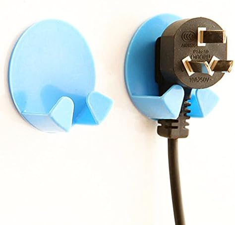 Pro Space Wall Adhesive Plastic Power Plug Hooks, Power Plug Socket Holder, Sticky Hooks, Set of 10, Blue