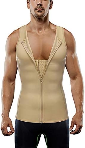 HEXIN Men Slimming Body Shaper Compression Shirt Zipper Closure Tight Undershirt Tummy Control Shapewear Bodysuit