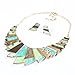 Fashion Green Enamel Bib Link Plaque Dangle Stick Necklace Stud Earrings Set