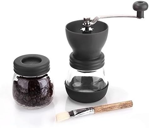Manual Coffee Grinder + Bonus Storage Container Glass Jar + Cleaning Brush - Coffee Gifts Set - High Quality - Portable Turkish Burr Coffee Bean Grinder - Hand-Crank Espresso Ceramic Coffee Mill