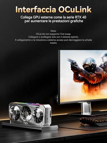 GMKtec T2S AI Mini PC con Intel Ultra X7 358H (superiore a 285H/HX370), Intel Arc B390, 64GB LPDDR5X 8533MHz (16GB×4), SSD PCIe 4.0 1TB, RJ45 10Gbps, WiFi 7, BT5.4, 2×USB4, Oculink, display 4×8K
