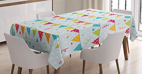 Ambesonne Birthday Tablecloth, Colorful Triangular