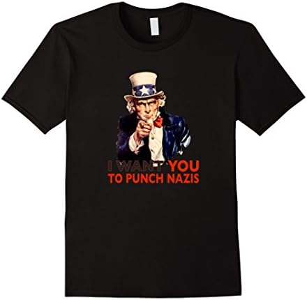 Men's I Want You To Punch Nazis Graphic Tee Uncle Sam Humor XL Black