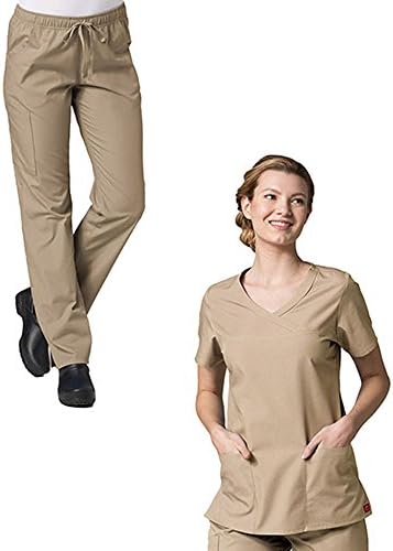 Red Panda Curved Mock Wrap Top & Full Elastic Cargo Pants Scrub Set
