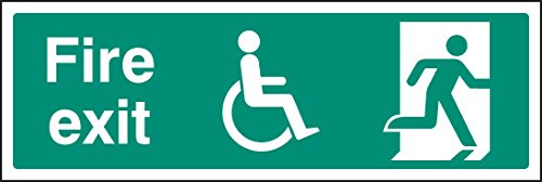 Caledonia Signs 12098L Disabled Final Fire Exit Sign, Rigid Plastic, L: 450 mm x 150 mm
