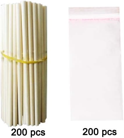 Wellood Popsicle Sticks and Bags for Mini Popsicle Mold, with 200 Posicle Sticks and 200 Popsicle Bags