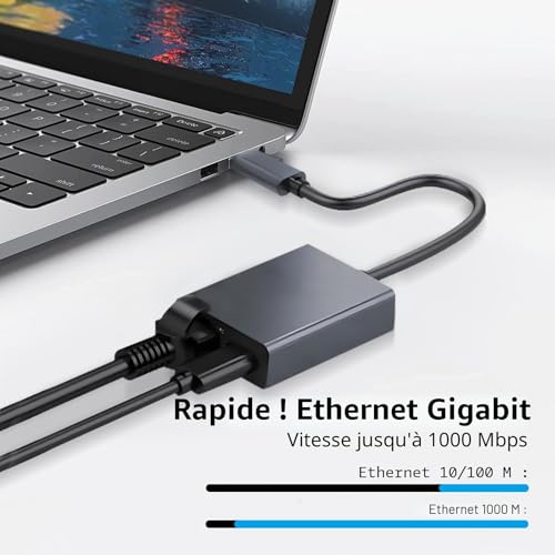 USB C to RJ45 Ethernet 1000Mbps Chromecast Charging Adapter (up to 100W Power) for Chromecast Phone Mac-Book Air Mac-Book Pro & Windows with Charging Port