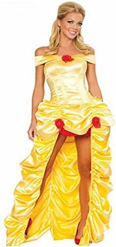 ZNFQC Women's Yellow Long Alice Princess Dress Halloween Costume (Yellow)