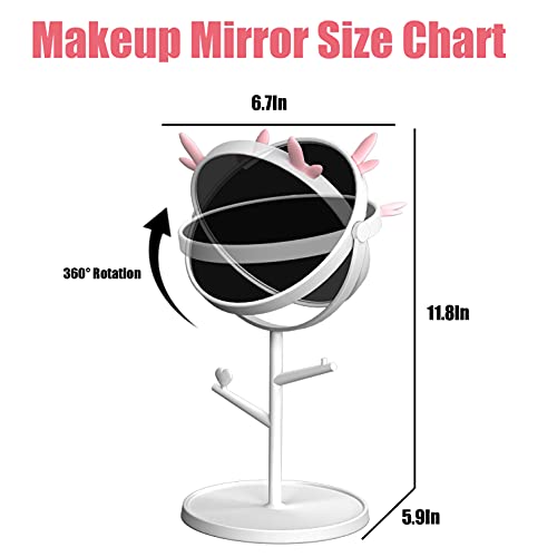 Makeup Mirror Vanity Mirror Tabletop Mirror 360 Swivei Small Detachable Portable Travel Personal Handheld 1X 3X Magnification Mirror Shower Room Badroom Shaving Mirror with Makeup Organizer , White