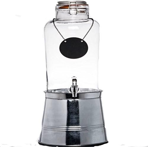 Country Style Beverage Dispenser With Metal Stand and Chalkboard Sign 2 Gallon (Silver Stand)