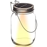 Solar Powered Light Jar By Solar Serenity – 4 LED Lights – Multipurpose Indoor & Outdoor Patio, Yard, Driveway, Garden, Hanging Light & Table Lantern – Relaxing, Bright, (White)