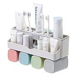Boyan Toothbrush Holder Set, Save Space No Drill Wall Mount Toothpaste Dispenser and Multi-Functional Slots Bathroom Organizer with Water Drainer (Large)