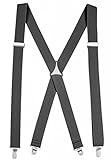 Mens Elastic X-Back Adjustable Straight Clip On Suspenders - Grey (Regular 46