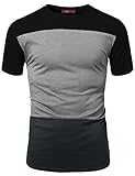Doublju men 100%cotton three-tier color block shortsleeve crew neck tee