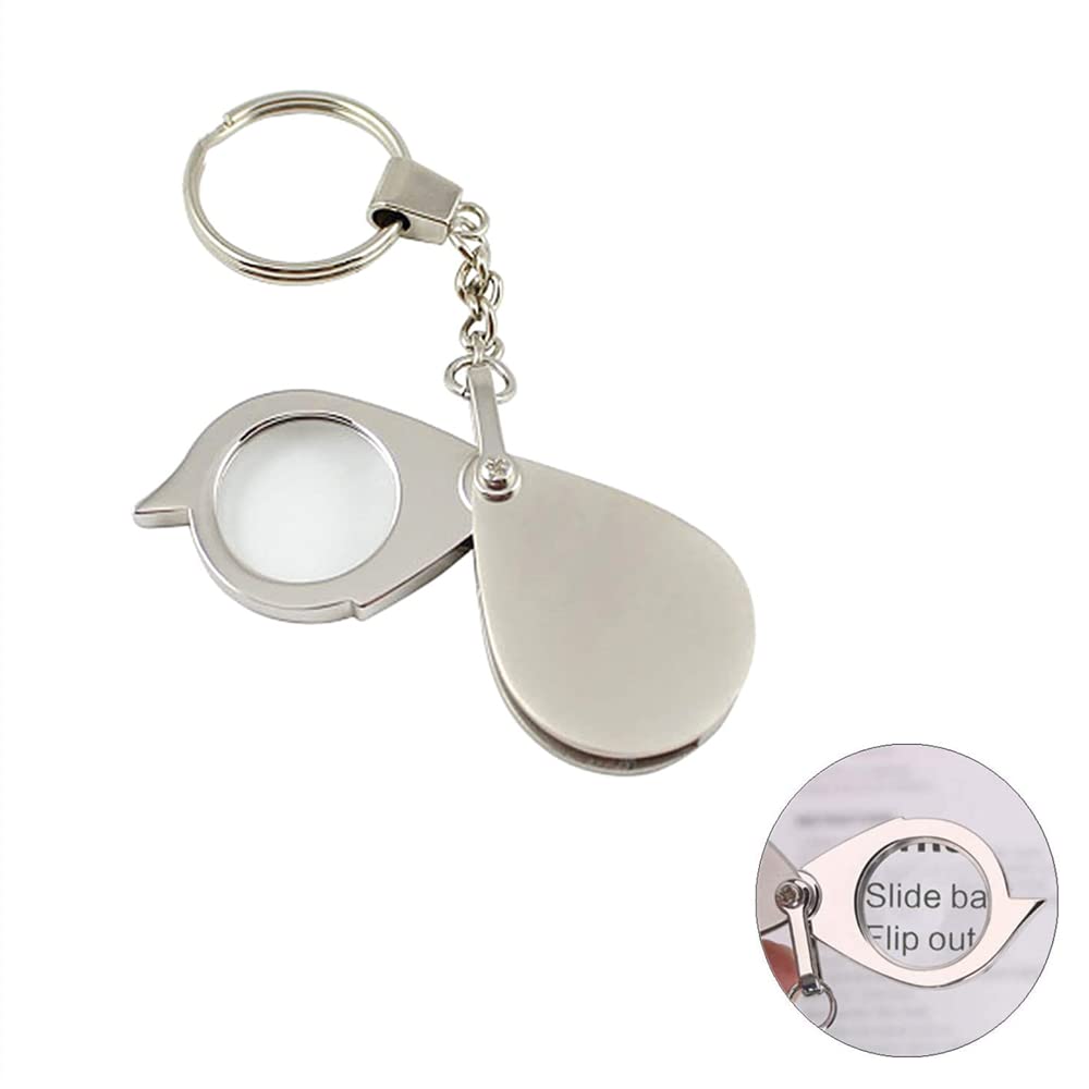 Portable Folding Metal Magnifying Glass Keychain - 15X Pocket Magnifier for Reading, Jewelry, Travel