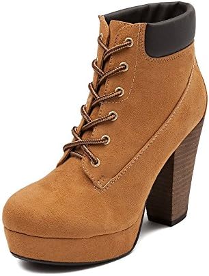 Shi Shi La Rain Lace Up Padded Stacked Heel Boot (8.5 US M, Wheat)