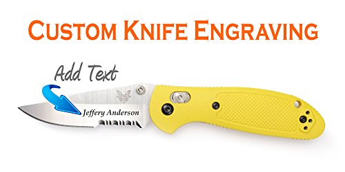 Custom Laser Engraved Benchmade Mini-Griptilian Mod Drop Point Combo Edge, Yellow Knife 556S-YEL