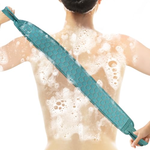 Culture Gifts 39.37 Inch Exfoliating Back Scrubber with Handles, Extended Exfoliating Back Scrubber for Shower, Soft Double-Sided Body Exfoliator for Deep Cleaning Your Skin for Men & Women, Green
