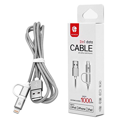 HUNDA [1Pack] 2 in 1 Micro USB and iPhone Charging Cable Compatible with iPhone Xs MAX XR X 8 8Plus iPad Samsung Kindle, Nexus, LG, HTC Android Data Cable (2 in 1 Gray-1 Pack) - Thumbnail 6
