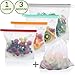 Reusable Silicone Food Storage Bags - Stand Up Ziploc Bag for Lunch, Liquid, Fruit, Sous Vide - Microwave, Freezer, Dishwasher Safe - Set of 4 + Produce Mesh Bags