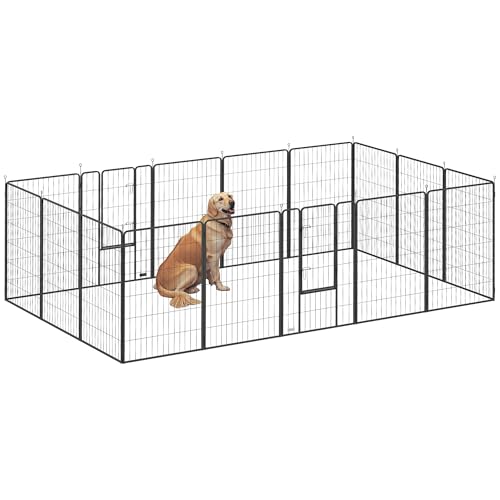 PawHut Dog Playpen, 31.5" W Heavy-Duty Metal Puppy Play Pen, Pet Exercise Fences for Outside and Indoor, DIY Design with Door for Large Dogs, 16 Panels, 47" H