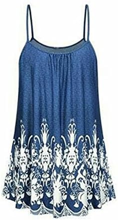 Hawa eye Tank Tops For Women, Juniors Casual Loose Fit Spaghetti Strap Knit Cami Tunic Summer Printed Sleeveless Cool Shirts Blue Large