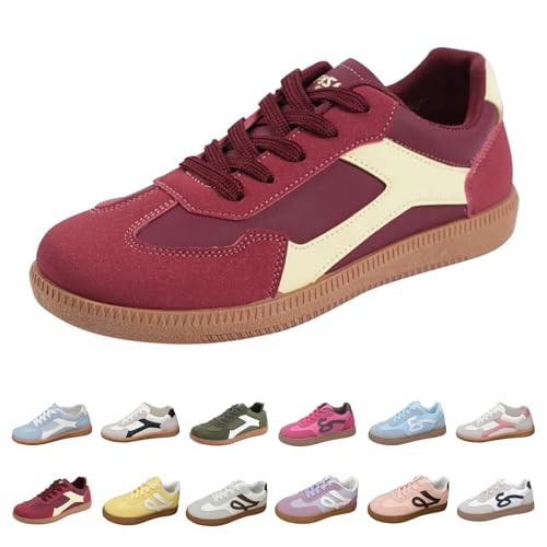 Lightweight Trainers Womens Ladies Wide Fit Trainers Non-Slip Athletic Sneakers Low Top Running Shoes Lace Up Walking Sneaker Barefoot Shoes Flat Orthopedic Trainer Womens Wide fit Red 5