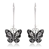 Jesming Long Vintage Butterfly Earrings For Women Fashion Jewelry Antiuqe Silver Plated Black Enameled Gothic Skull Punk Earring (Color: Black)