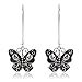 Jesming Long Vintage Butterfly Earrings For Women Fashion Jewelry Antiuqe Silver Plated Black Enameled Gothic Skull Punk Earring (Color: Black)
