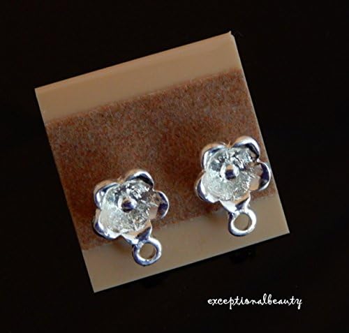 Bright Silver Earstud Flower with Loop Stud Post Bead Beading Earrings Findings