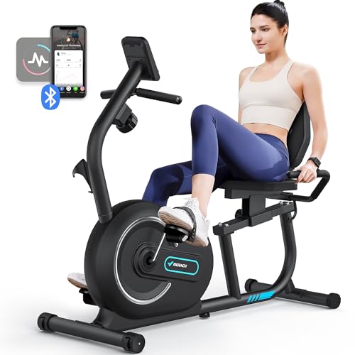 MERACH Recumbent Exercise Bike Cardio Equipment, Stationary Bike with Smart Bluetooth and Exclusive App Connectivity Stepper, LCD, Heart Rate Handle,Elliptical Cross Trainer Magnetic Recumbent Cycle