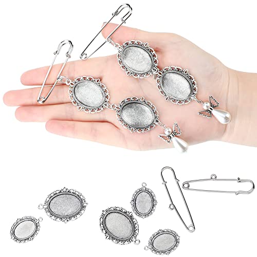 TERRIFI 2 Pcs Wedding Bouquet Photo Charm DIY Pin Brooch Making Kit Double Lacy Frame Wedding Charm 18 x 25 mm Oval Glass Cabochons Picture Frame with Pendant for Holiday Craft Use