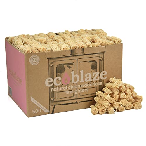 Ecoblaze Natural 500 Firelighters ​​- Fire Lighters for BBQ, Pizza Oven, Fire Pits - Wood Wool Fire Starters - Perfect for Garden Life & Camping, Safe, Clean Wax Coated Instant Firestarter