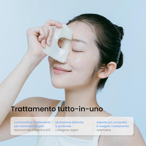 caraseoul Glowganic Pro Collagen Hydrogel Face Mask - Niacinamide (Vitamin B3) and Adenosine, Moisturizing and Brightening, Pore-Minimizing, Korean Skincare, Vegan, Night Face Masks [4 Pieces]