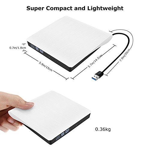 USB 3.0 External DVD Drive,Paragala Ultra Slim External CD Drive Portable CD DVD Player Burner Reader Writer with Built-in Cable,Excellent Optical Drive for Laptop Notebook Macbook and Desktop (White)