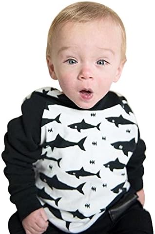 MALLCAS Stylish Kids Clothes Baby BoutiqueClothing Newborn Infant Baby Boy Girl Trendy Baby Clothes Cartoon Shark Hoodie Tops+Pants Outfit Clothes Set Cool Kids Clothes (White, 100)